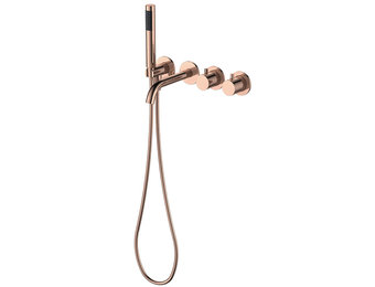 Regn complete thermostatische badinbouwset, geborsteld koper