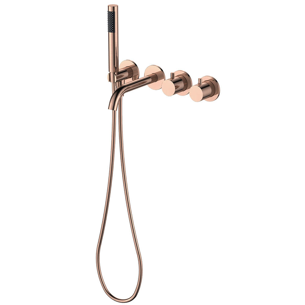 Regn complete thermostatische badinbouwset, geborsteld koper