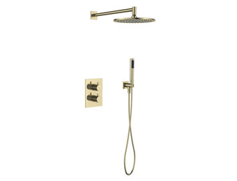 Regn complete thermostatische regendouche inbouwset rechthoek, geborsteld goud