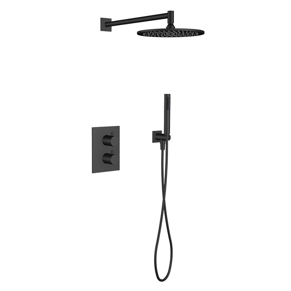 Regn complete thermostatische regendouche inbouwset rechthoek, mat zwart