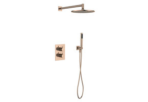 Regn complete thermostatische regendouche inbouwset rechthoek, geborsteld koper