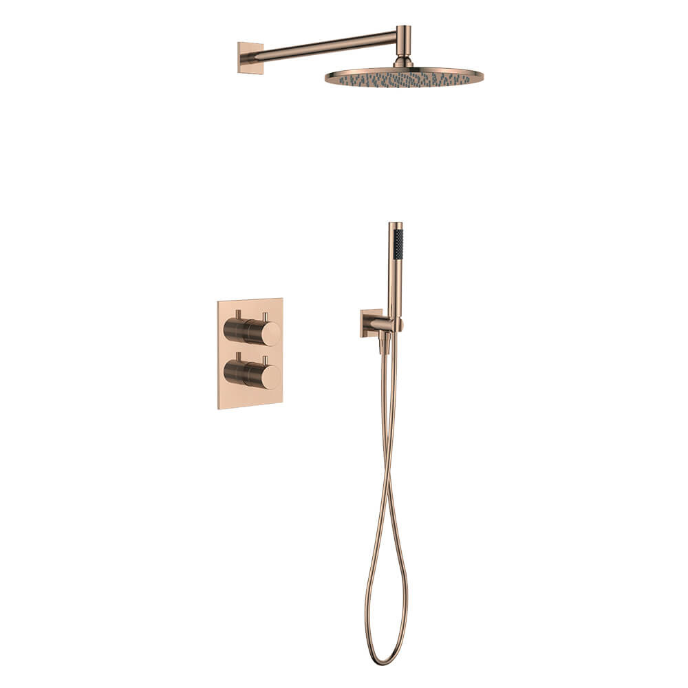 Regn complete thermostatische regendouche inbouwset rechthoek, geborsteld koper