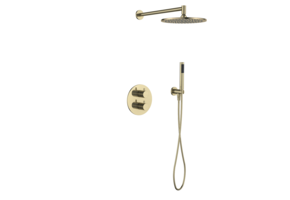 Regn complete thermostatische regendouche inbouwset rond, geborsteld goud