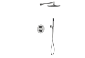 Regn complete thermostatische regendouche inbouwset rond, geborsteld nikkel