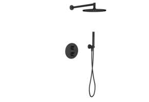 Regn complete thermostatische regendouche inbouwset rond, mat zwart