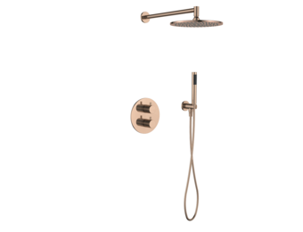 Regn complete thermostatische regendouche inbouwset rond, geborsteld koper