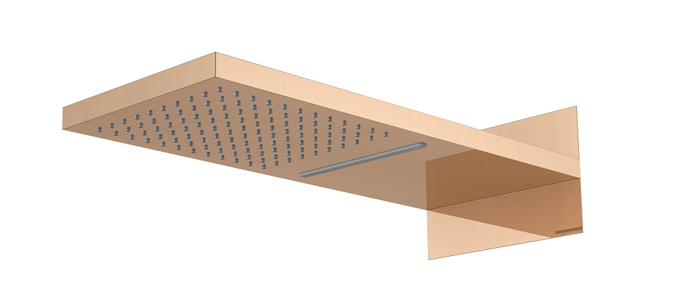Regn hoofddouche met water- en regenval, geborsteld koper