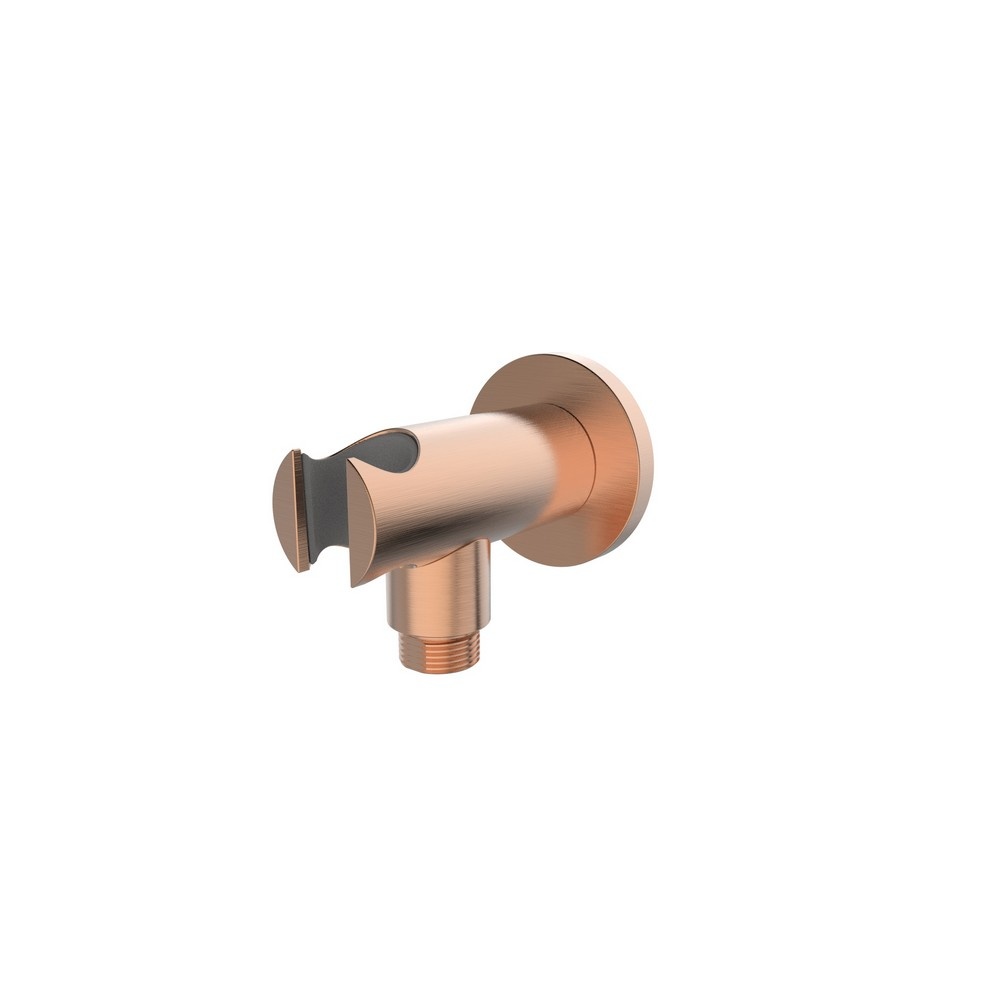 Regn wandaansluitbocht met handdouchehouder, geborsteld koper