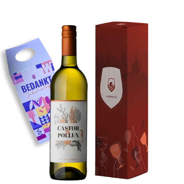 Castor & Pollux Vin de France Blanc  | Wijn Cadeau | incl. Gratis Kaartje