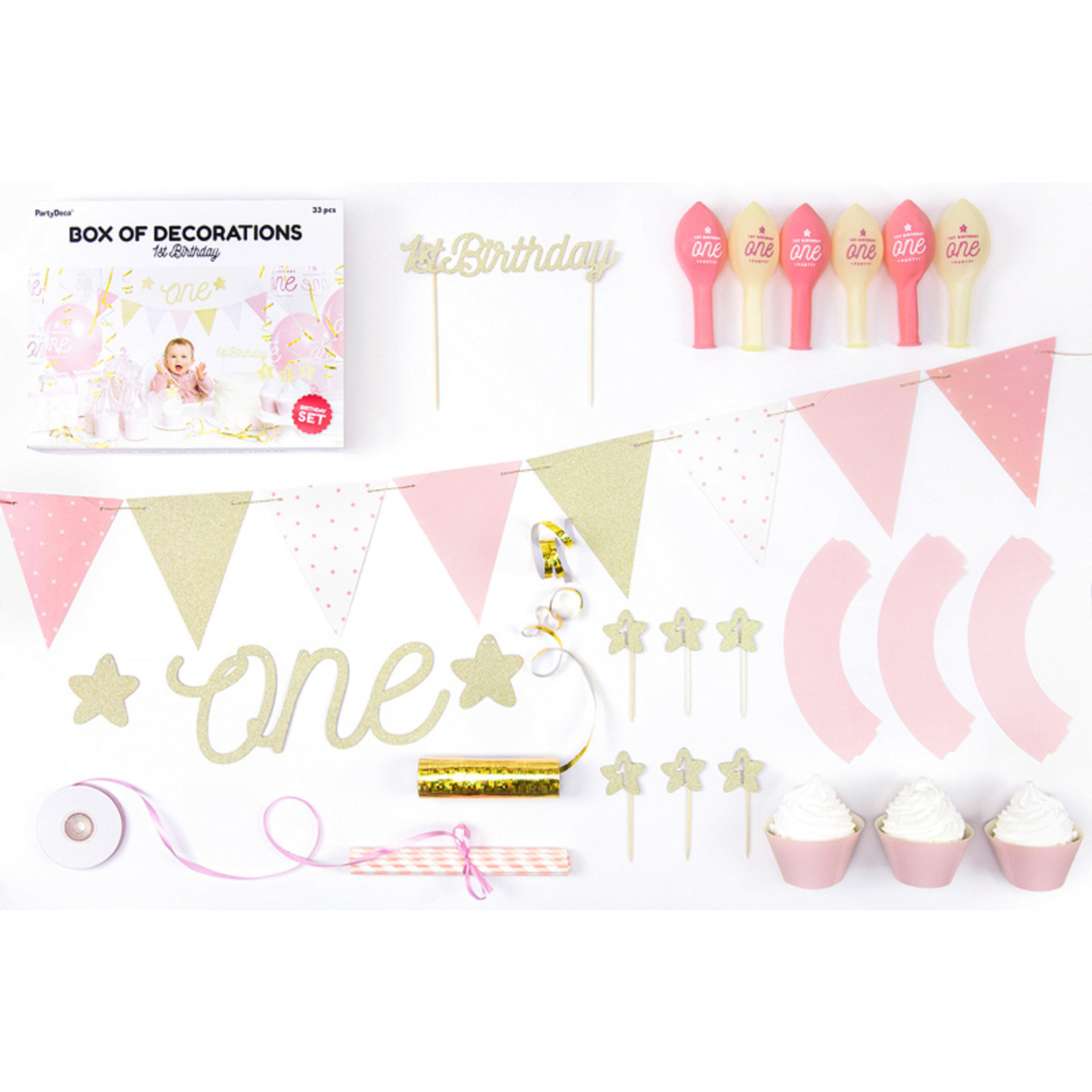 First Birthday Decorative Kit Party Box Pink