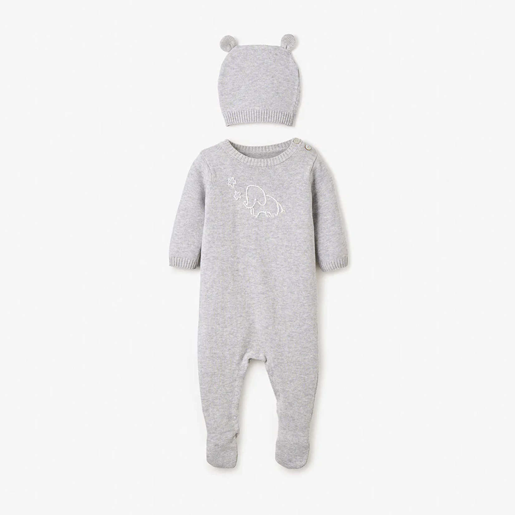 Elephant Knit Jumpsuit w/hat Grey