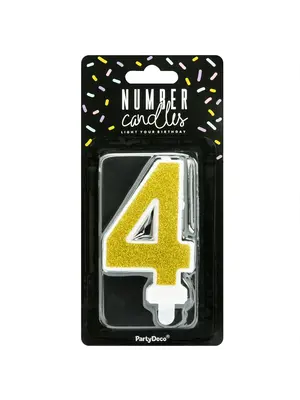 PartyDeco PartyDeco Verjaardag Kaars Nummer 4 - Goud