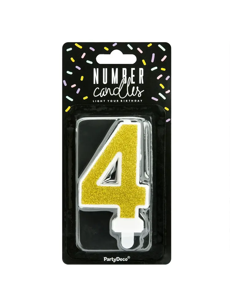 PartyDeco PartyDeco Verjaardag Kaars Nummer 4 - Goud