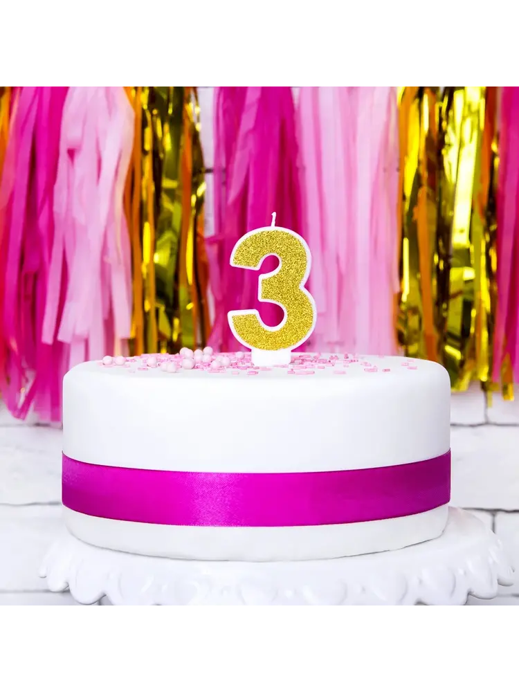 PartyDeco PartyDeco Verjaardag Kaars Nummer 3 - Goud