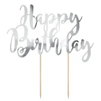Cake Topper Happy Birthday - Zilver