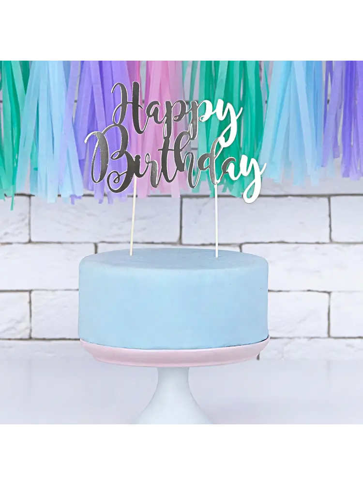 PartyDeco PartyDeco Cake Topper Happy Birthday - Zilver