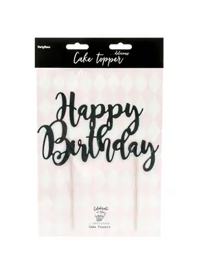 PartyDeco PartyDeco Cake Topper Happy Birthday - Zwart