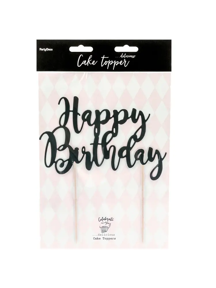 PartyDeco PartyDeco Cake Topper Happy Birthday - Zwart