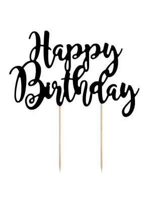 PartyDeco PartyDeco Cake Topper Happy Birthday - Zwart