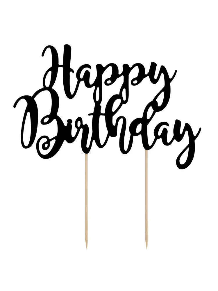 PartyDeco PartyDeco Cake Topper Happy Birthday - Zwart