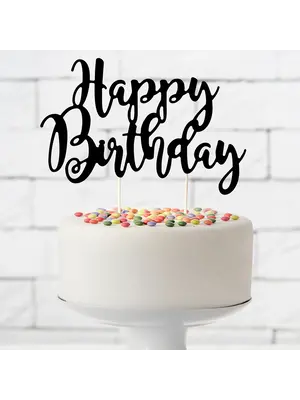 PartyDeco PartyDeco Cake Topper Happy Birthday - Zwart