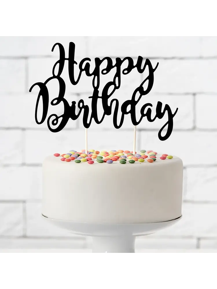 PartyDeco PartyDeco Cake Topper Happy Birthday - Zwart