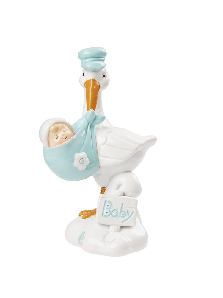 Taarttopper Ooievaar Blauw Polystone 9 cm