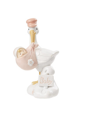 Taarttopper Ooievaar Roze Polystone 9 cm