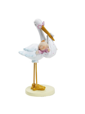 Taarttopper Ooievaar met Baby Roze 11 cm