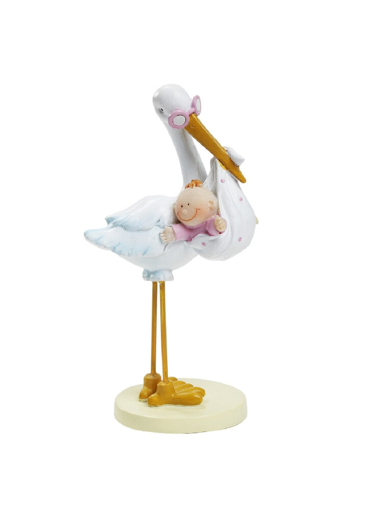 Taarttopper Ooievaar met Baby Roze 11 cm
