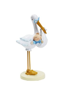 Taarttopper Ooievaar met Baby Blauw 11 cm