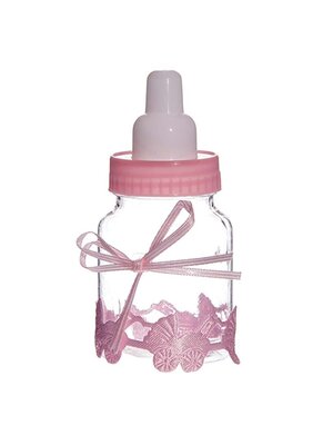 Taartdecoratie Baby Zuigfles Roze 9 cm