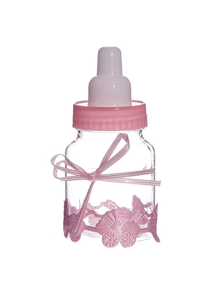 Taartdecoratie Baby Zuigfles Roze 9 cm