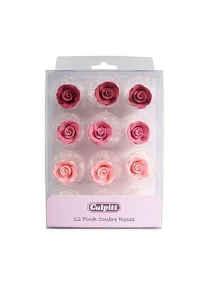 Culpitt Culpitt Suikerdecoratie Rozen Ombré Roze (12 stuks)