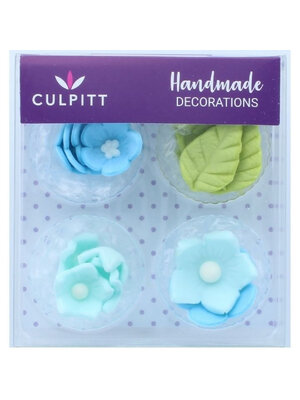 Culpitt Culpitt Suikerdecoratie Bloemen en Bladeren Blauw (16 stuks)
