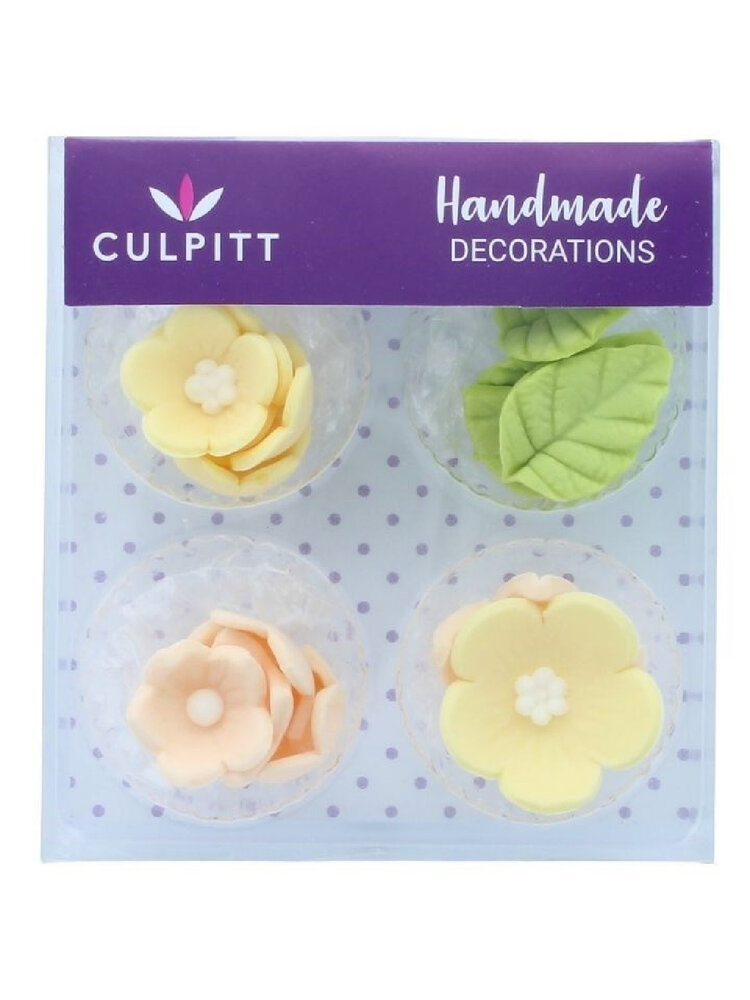 Culpitt Culpitt Suikerdecoratie Bloemen en Bladeren Geel (16 stuks)