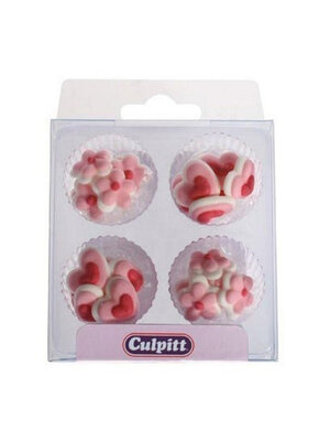 Culpitt Suikerdecoratie Roze Mini Hartjes en Bloemen (24 stuks)