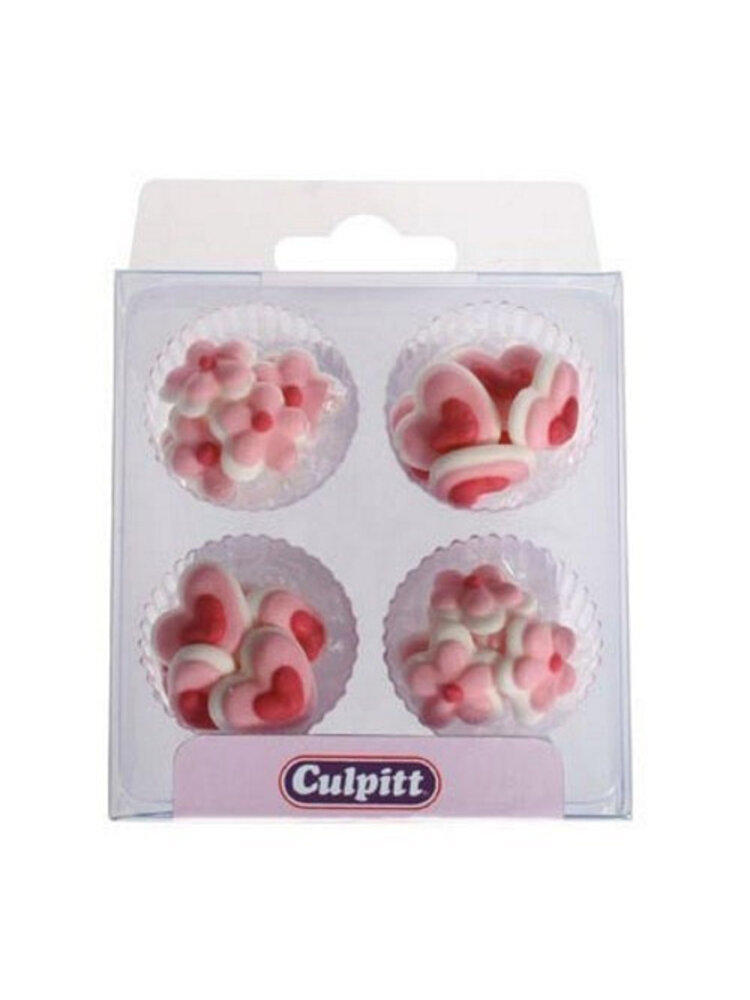 Culpitt Culpitt Suikerdecoratie Roze Mini Hartjes en Bloemen (24 stuks)