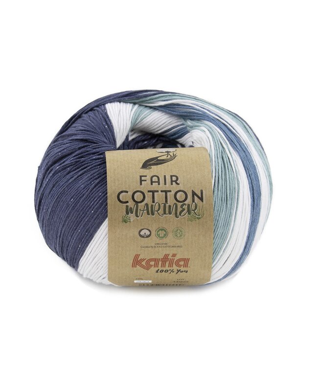 Katia FAIR COTTON MARINER - Oceaanblauw-Donker turquoise-Wit 200