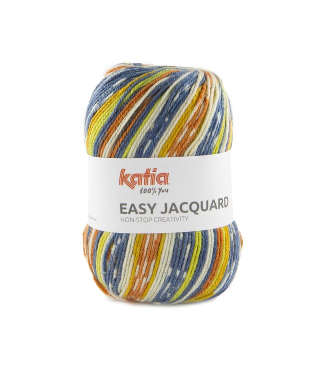 Katia Easy Jacquard -Blauw-Oranje-Groen-Geel-Ecru 405