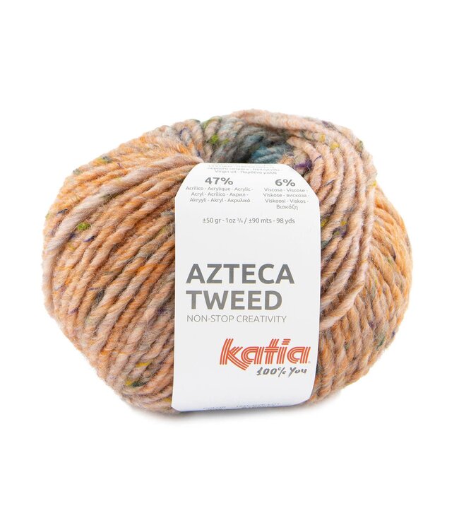 Katia Azteca tweed - Kauwgom roze-Fel oranje-Groen blauw 302