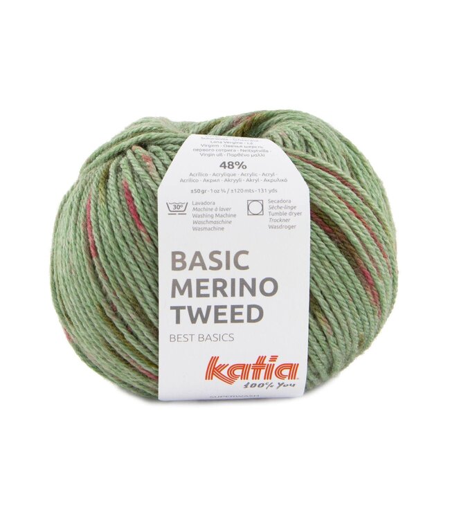 Katia Basic merino tweed - Kaki-Kauwgom roze-Oker 400