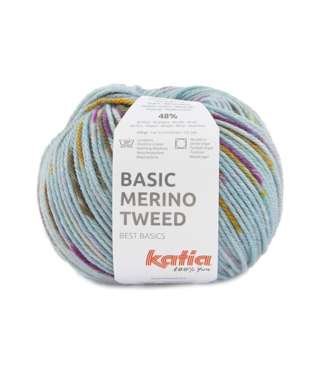 Katia Basic merino tweed - Water blauw-Oker-Fuchsia 406