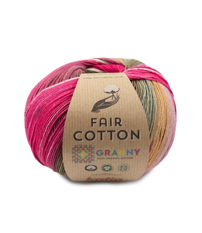 Katia Fair cotton granny - Kauwgom roze-Kaki-Bleek bruin 304