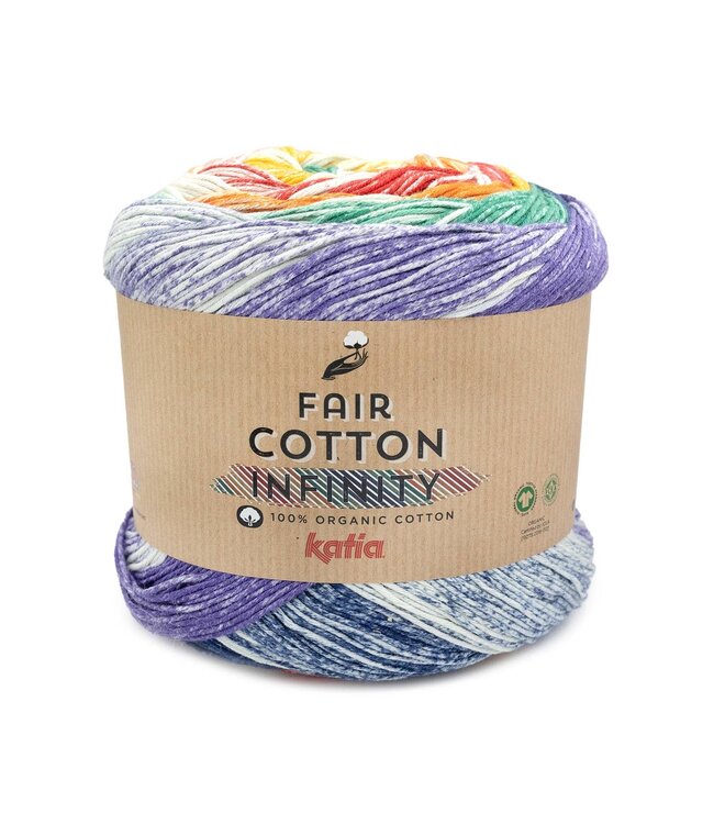 Katia Fair Cotton Infinity 100 - Oranje-Donker blauw-Groen-Rood