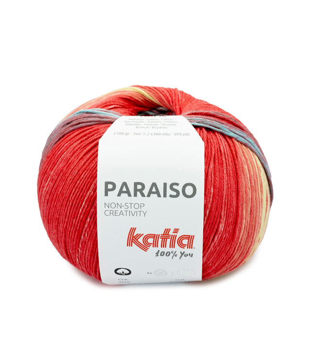 Katia Paraiso - 205 - Rood-Geel-Turkoois blauw-Kauwgom roze