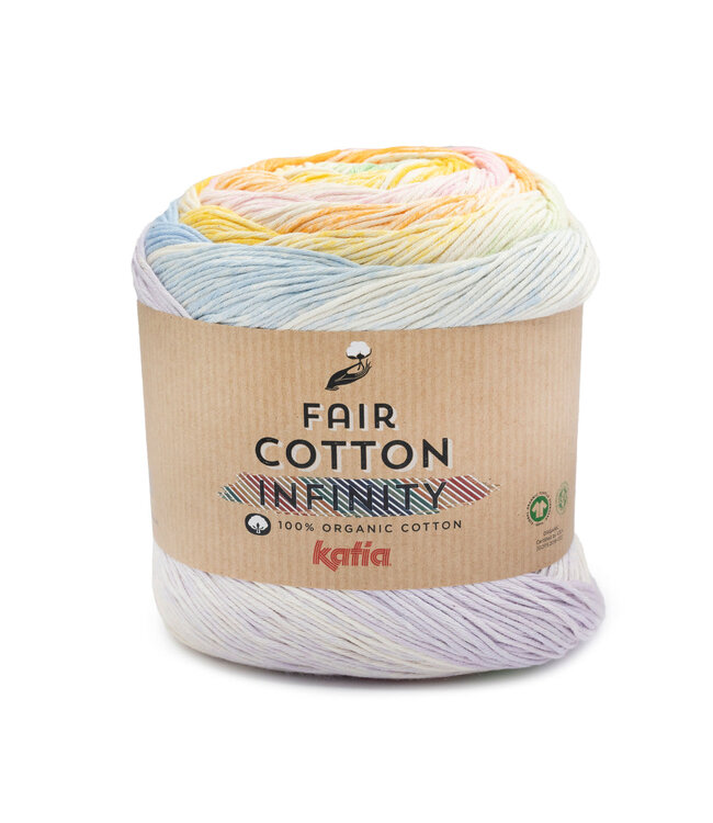 Katia Fair Cotton Infinity 101 - Licht lila-Pastel blauw-Licht groen-Pastel geel-Oranje