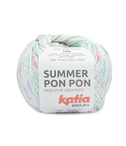 Katia Summer Pon Pon  - 50 -  Wit-Water blauw-Fuchsia