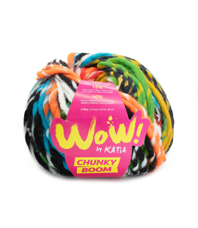 Katia WoW Chunky Boom - 305 - Blauw-Groen-Fel oranje-Zwart