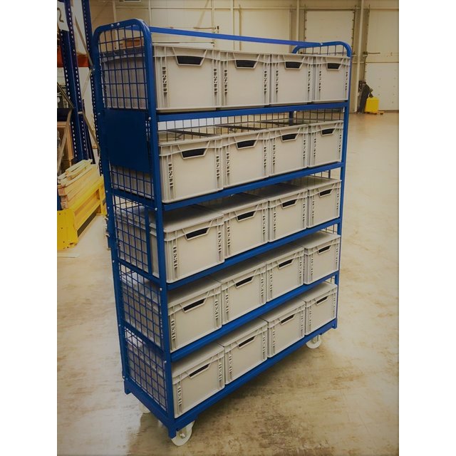 Order Picking Mesh Shelf Trolley Rollcontainer with Eurocrates Euroboxes